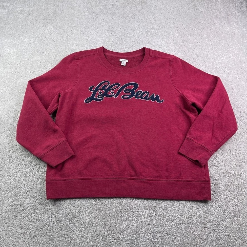 LL‎ Bean Sweatshirt Womens XL Petite Red 1912 Crewneck Signature Chenille Logo